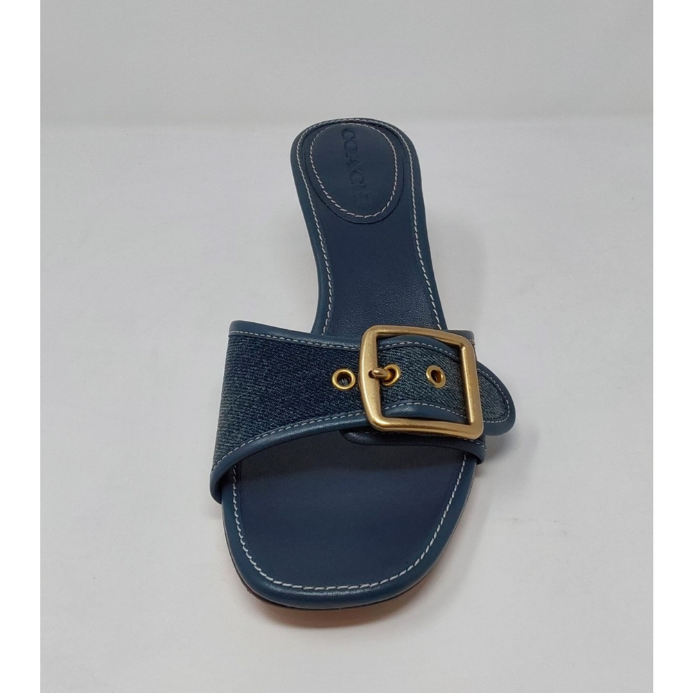 Coach Margot Dark Indigo Denim Buckle Heels Sandals Womens Size 8 - Picture 6 of 16